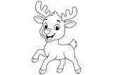 Reindeer with big antlers, large eyes, a small tail, and lifted front legs.