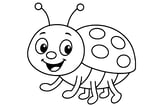 Ladybug with big eyes, antennae, six legs, and a shell with large round spots.