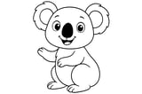 Koala with large round ears, a big nose, and waving one arm while sitting.