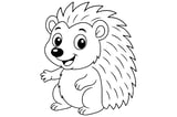 Hedgehog with round ears, big eyes, a pointed nose, short arms, and spiky back.