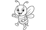 Bee with two antennae, striped body, large wings, and raised hand as if waving.