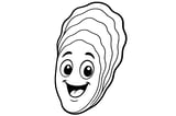 Oyster with large eyes, a wide smiling mouth, and wavy shell layers.