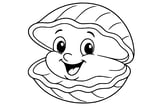 Clam with large eyes, an open shell, and a happy face inside.