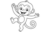 Monkey with big eyes, open mouth smile, curly tail, and arms raised in the air.