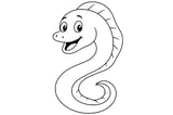 Eel with a long curved body, wide eyes, and small fins.
