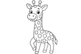 Giraffe with long legs, a short tail, round spots, and antenna-like ossicones.