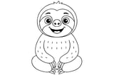 Sloth sitting with big eyes, a round face, long arms, and curved claws.