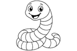 Caecilian with large eyes, a rounded head, and a long striped body coiled in a loop.