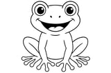 Tree Frog with large round eyes, spread fingers and toes, and a wide open mouth.