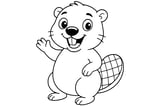 Beaver with big front teeth, small ears, whiskers, and a flat textured tail.