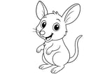 Bandicoot with large ears, round eyes, small paws, and a long curved tail.