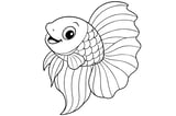 Betta Fish with large flowing fins, detailed scales, and a curved tail.