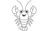 Crawfish with large claws, curved antennae, segmented body, and multiple legs.