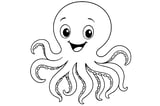 Octopus with big eyes, a wide smile, and eight curved arms with visible suction cups.
