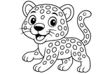 Jaguar with big eyes, a smiling mouth, round spots on its body, and a long curved tail.