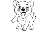 Tasmanian devil with big eyes, a wide open mouth showing teeth, a furry body, and a short tail.