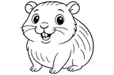 Guinea Pig with big eyes, small rounded ears, long whiskers, and a plump furry body.