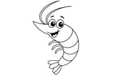 Shrimp with big eyes, long antennae, segmented body, small legs, and a curled tail.
