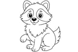 Raccoon Dog with big eyes, pointed ears, a fluffy tail with stripes, and one paw lifted.