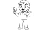 Cashier in uniform, holding a barcode scanner.