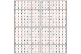 Four 9x9 Sudoku puzzles with solutions.
