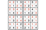 Four 4x4 Sudoku puzzles with solutions.