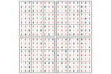 Four 9x9 Sudoku puzzles with solutions.