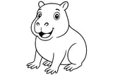 Capybara sitting with wide open eyes and visible front toes.
