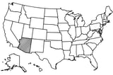 Map of the United States with Arizona highlighted using diagonal shading.