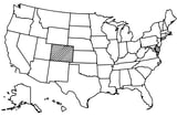 Map of the United States with Colorado highlighted using diagonal shading.