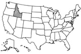 Map of the United States with Idaho highlighted using diagonal shading.