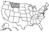 Map of the United States with Montana highlighted using diagonal shading.