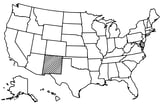 Map of the United States with New Mexico highlighted using diagonal shading.