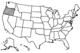 Map of the United States with Oregon highlighted using diagonal shading.