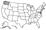 Map of the United States with Washington highlighted using diagonal shading.