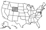 Map of the United States with Wyoming highlighted using diagonal shading.