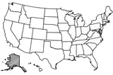 Map of the United States with Alaska highlighted using diagonal shading.