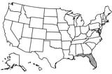 Map of the United States with Florida highlighted using diagonal shading.