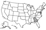 Map of the United States with Georgia highlighted using diagonal shading.