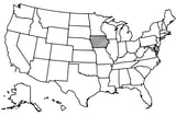 Map of the United States with Iowa highlighted using diagonal shading.