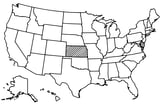 Map of the United States with Kansas highlighted using diagonal shading.