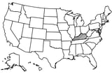 Map of the United States with Kentucky highlighted using diagonal shading.