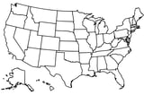 Map of the United States with Massachusetts highlighted using diagonal shading.