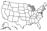 Map of the United States with Michigan highlighted using diagonal shading.