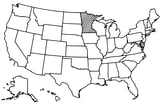 Map of the United States with Minnesota highlighted using diagonal shading.