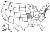 Map of the United States with Missouri highlighted using diagonal shading.