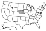 Map of the United States with Nebraska highlighted using diagonal shading.
