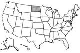 Map of the United States with North Dakota highlighted using diagonal shading.