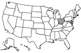 Map of the United States with Ohio highlighted using diagonal shading.