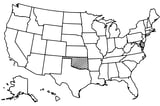 Map of the United States with Oklahoma highlighted using diagonal shading.